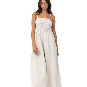 RHYTHM Women's Classic Shirred Midi Dress Oat Medium NWT- Australian Made 🦘